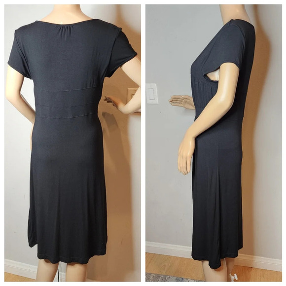 Athleta shelf bra jersey stretch short sleeve gathered dress women's size large - Picture 11 of 11